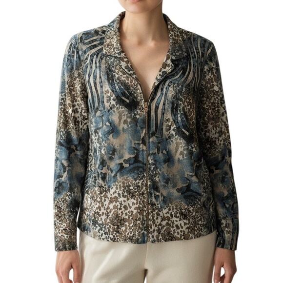 Misook Tops - Misook Vintage Animal Print Zip Front Jacket Blazer Stretch Medium